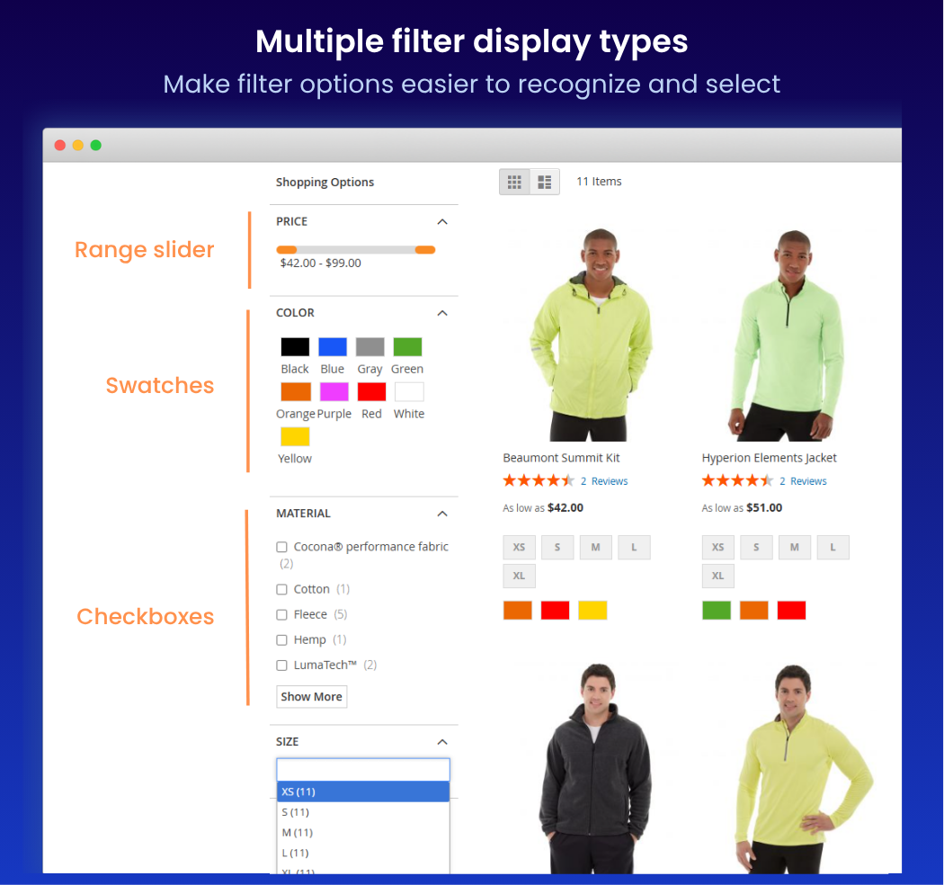 multiple filter display types