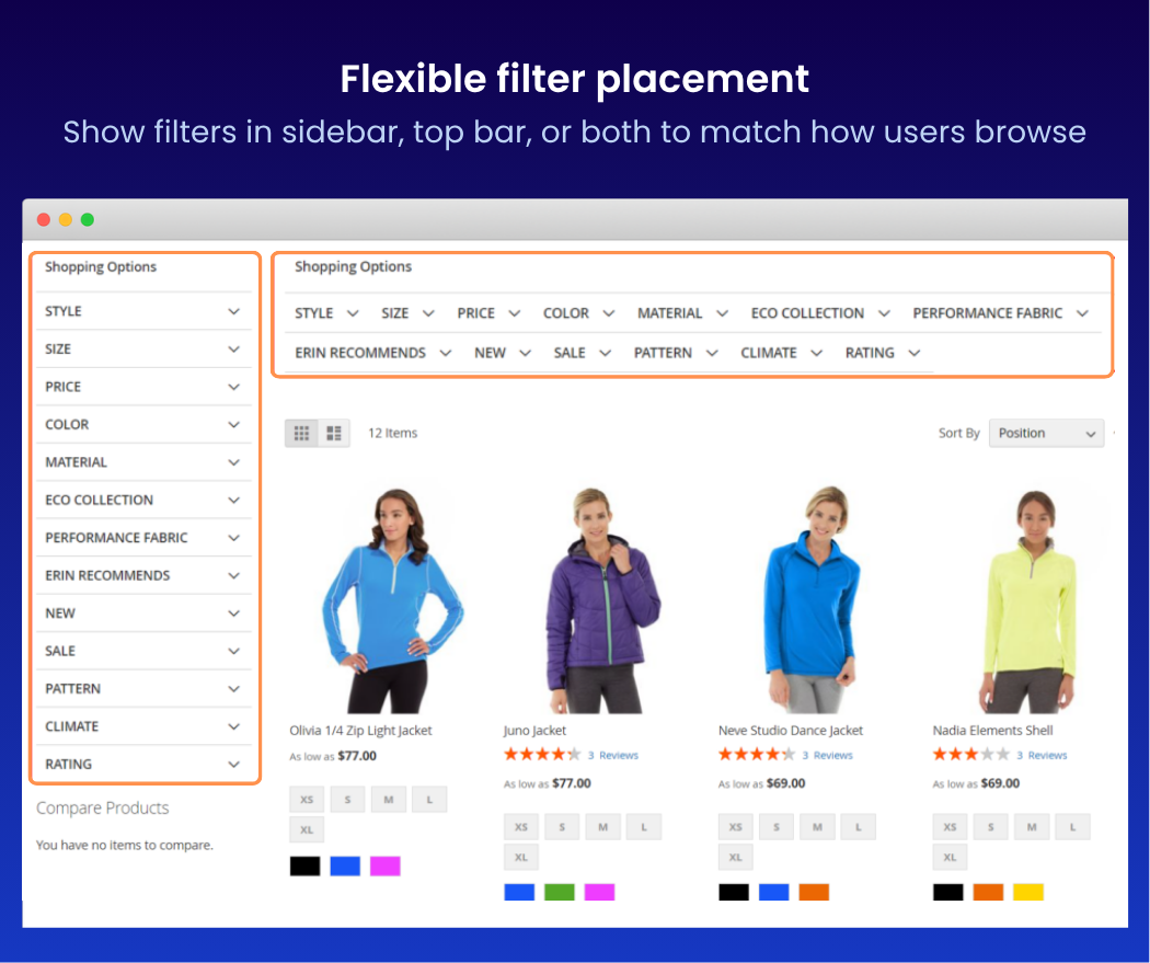 flexible filter placement