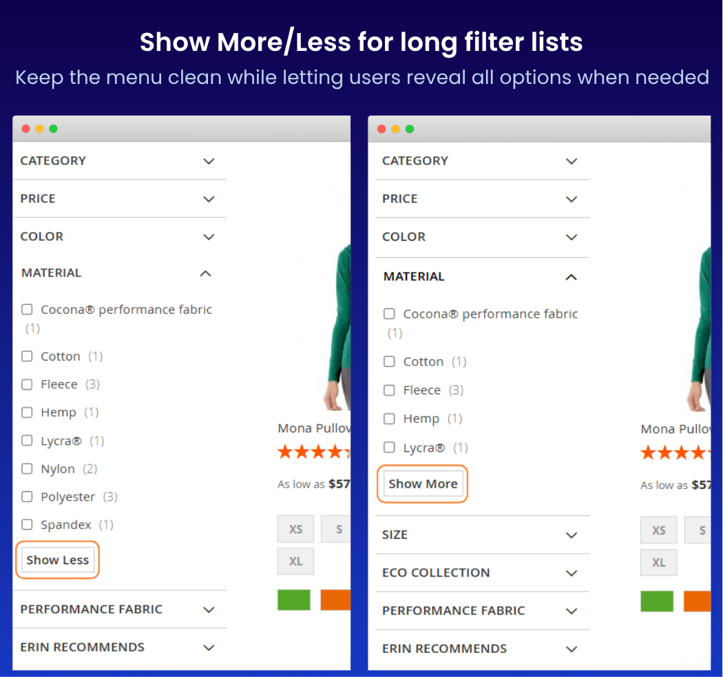 Show more/les for long filter lists